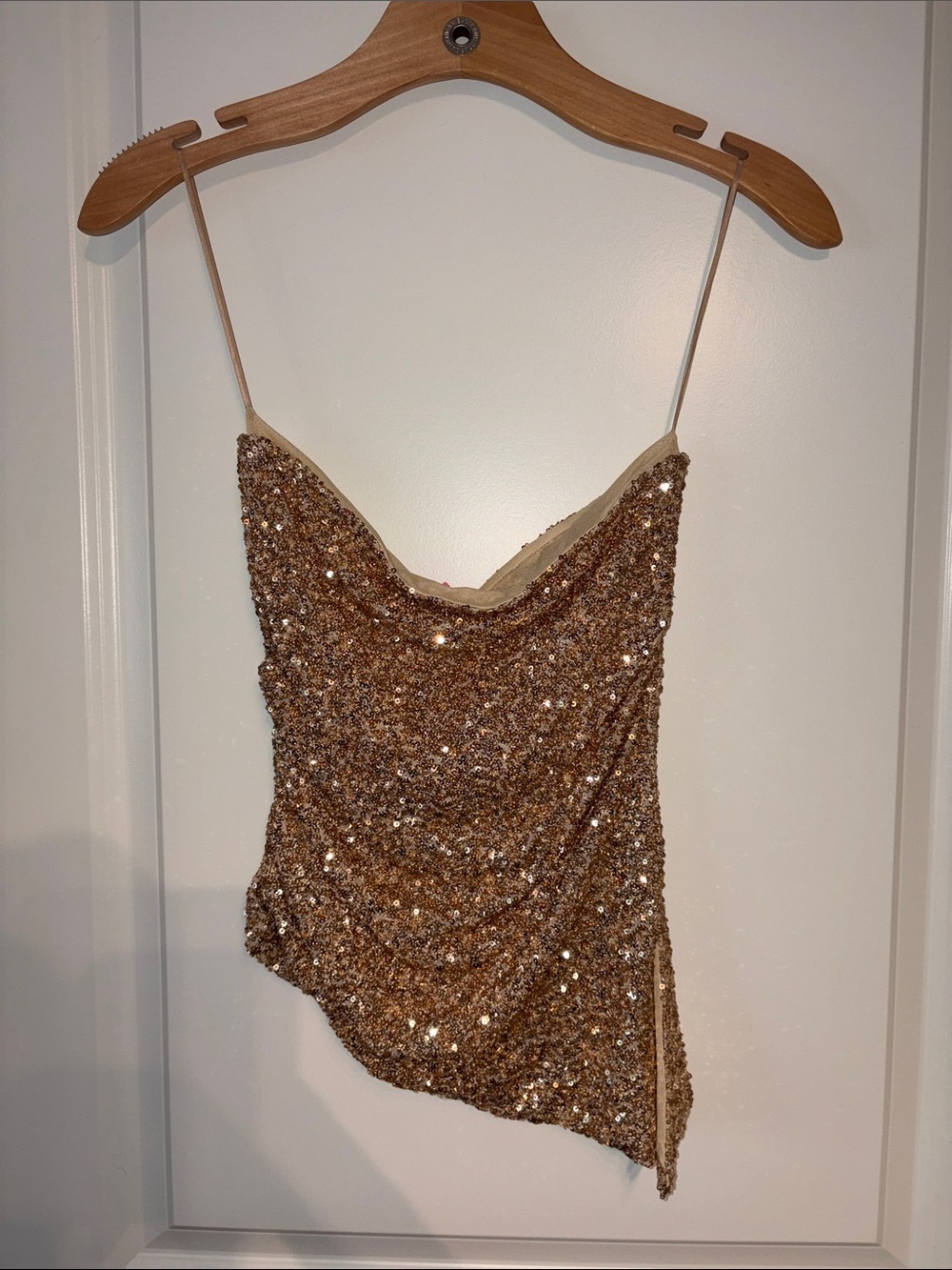 Edikted Gold Sequin Asymmetric Cowl Neck Camisole
